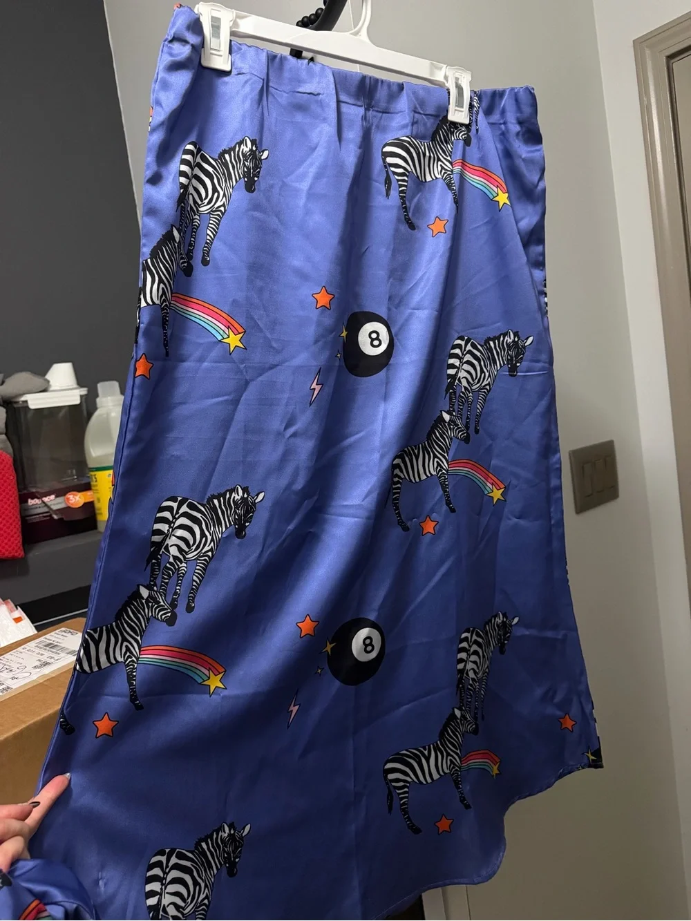 Dressed in LALA Blue Zebra Print Skirt Set with Rainbow & 8-Ball Motifs